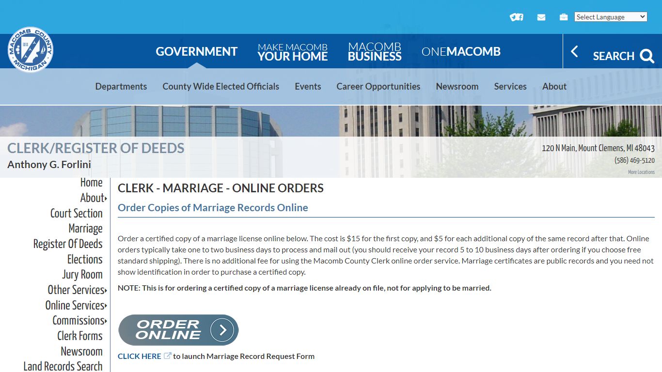 Clerk - Marriage - Online Orders | Macomb County